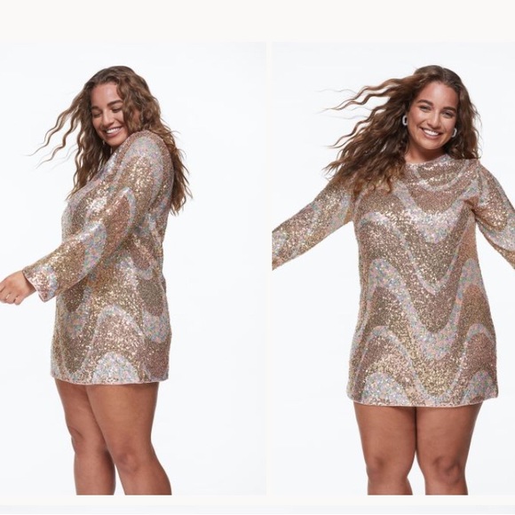 NWT H&M rose gold sequin swig dress size Large - Picture 5 of 6